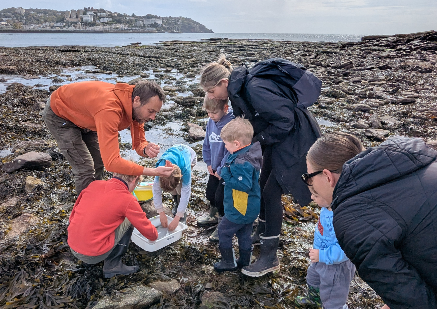 3 people rockpooling